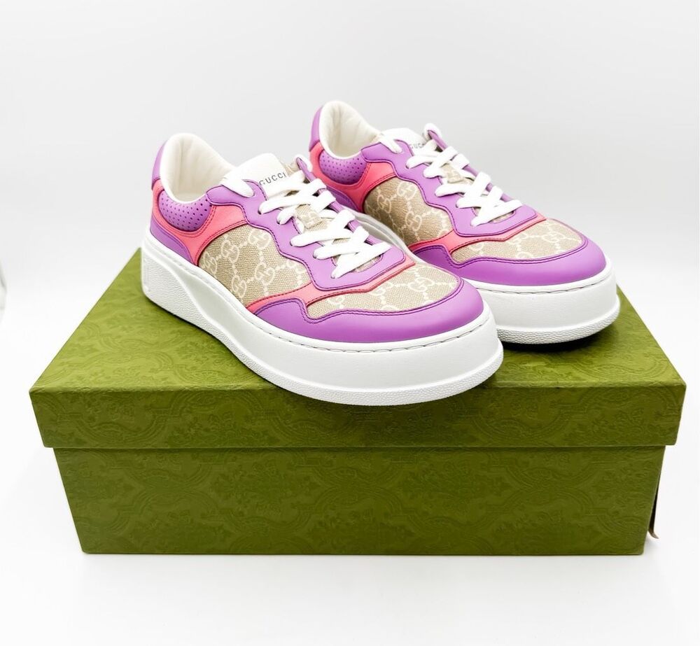 Gucci GG Logo Embossed Platform Chunky Low Top Sneaker Trainers EU 39.5 US 9.5
